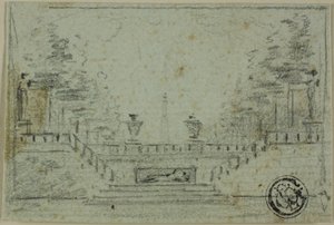 Scala e terrazza nel giardino formale da Domenico Quaglio
