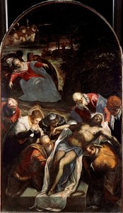 Il sepolcro tra i personaggi che circondano il corpo di Gesù Cristo: San Nicodemo, Giuseppe d
