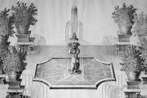 La fontana dei fiori nel giardino di Villa Barbarigo a Valsanzibio (Veneto), incisione di Domenico Rossetti (1651-1736) da Le fabbriche e i giardini dell