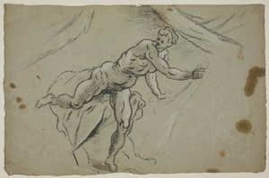 Donna nuda con un pezzo di stoffa tra le mani che lascia frettolosamente una tenda da Domenico Tintoretto