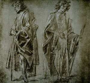 Studi di drappeggio per due figure maschili