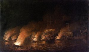 Guerra dei sette anni: navi da guerra francesi attaccano la flotta britannica al largo di Quebec City di notte, il 28 giugno 1759 da Dominic Serres