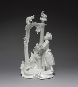 Figura di una ragazza con gatto, realizzata dalla Fabbrica di Porcellane di Nymphenburg, c.1770 da Dominicus (attr. to) Auliczek