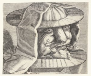 Una testa grottesca con elmo nello stile di Arcimboldo da Dominicus Custos