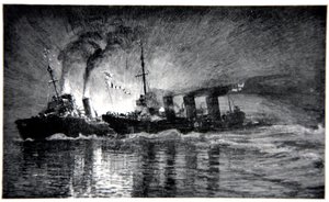 HMS Broke sperona il cacciatorpediniere tedesco, illustrazione da 