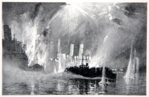 Lance motorizzate che salvano gli equipaggi delle navi bloccate a Zeebrugge, illustrazione da 