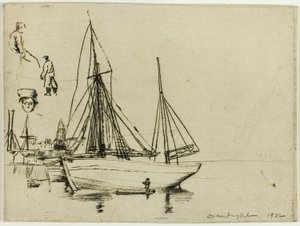 Schizzo di barche da pesca e marinai da Donald Shaw MacLaughlan