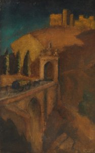 Paesaggio montano con ponte (verso), c.1910