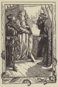 Re Anguish dà Isolt a Sir Tristram (litografia) da Dora Curtis