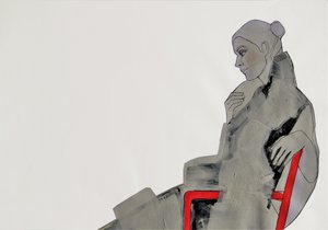 Donna pensierosa - Sedia rossa da Doris Schmitz