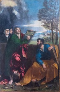 San Giovanni evangelista e San Bartolomeo con Pontichino della Sale e un membro della sua famiglia da Dosso Dossi