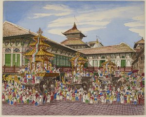 La Kumari Jatra. Tre carri del tempio fuori dall
