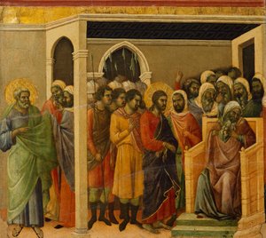 Cristo davanti a Caifa, dettaglio di piastrella da Episodi della Passione e Resurrezione di Cristo, retro della Maestà dell