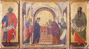 Salomone, presentazione al Tempio e il Profeta Malachia, dettaglio dalla predella della Maestà dell