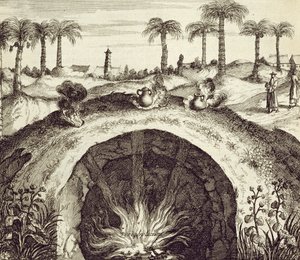 Un grande cuocitore a vapore sotterraneo, da China Illustrata di Athanasius Kircher (1601-80) 1667