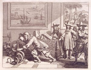Affrontare un Cobra che ha invaso le stanze degli ufficiali olandesi, 1672 da Dutch School