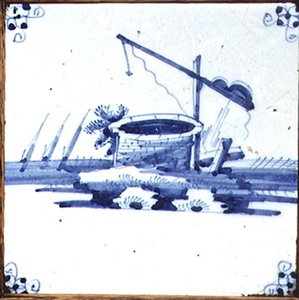 Piastrella di Delft che mostra un pozzo