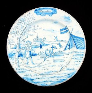 Piatto di Delft raffigurante il mese di dicembre da Dutch School