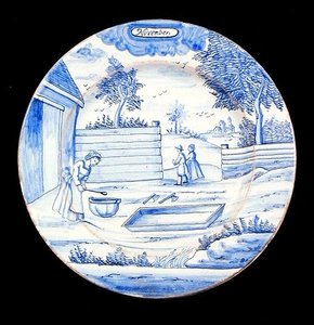Piatto di Delft raffigurante il mese di novembre