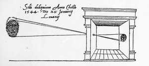 Prima illustrazione pubblicata di una camera oscura che osserva un