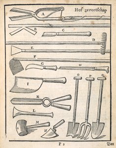 Attrezzi da giardino, da Il Giardiniere Olandese di Johann van der Groen, pubblicato nel 1699