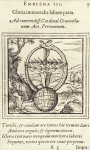 Gloria immortalis labore parta, illustrazione da Emblemata di Hadrianus Junius, pubblicato da Christophe Plantin, Anversa, 1565 da Dutch School