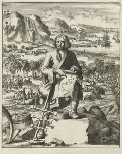 Louis Hennepin sbarca in Nord America, pub. 1688 da Dutch School