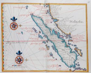 Mappa che mostra Malacca e Sumatra, Indonesia occidentale, parte delle isole della Sonda