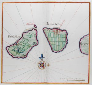 Mappa che mostra due delle isole Banda da Dutch School