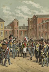 Addio di Napoleone alla Guardia Imperiale nel Cortile del Cavallo Bianco del Palazzo di Fontainebleau, 1814 da Dutch School
