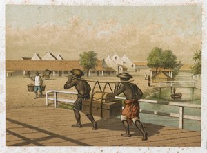 Portatori nativi che trasportano bagagli, Indie orientali olandesi da Dutch School