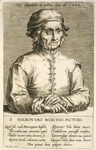 Ritratto di Hieronymus Bosch, tavola 3 da una serie di ritratti di artisti, inciso da Theodor Galle