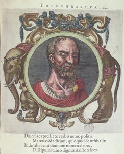 Teofrasto (c.372-287 a.C.), illustrazione da Veterum et Recentium Medicorum Philosophorumque Icones di Johannes Sambucus, pubblicato da Plantin a Leida nel 1603