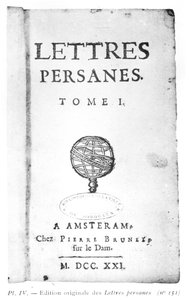 Pagina del titolo di Les Lettres Persanes di Charles de Montesquieu (1689-1755) 1721