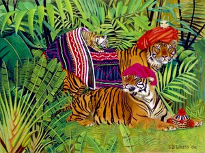 Famiglia di tigri con abiti tailandesi, 2004 da E.B. Watts