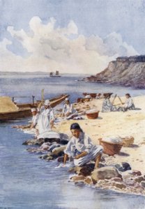 Donne coreane che lavano i vestiti in un fiume da E.H. Fitchew