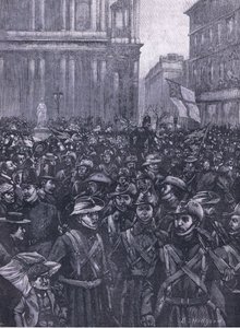 I CIV che marciano giù per Ludgate Hill, verso la Masion House alla stazione di Waterloo, illustrazione da Cassells History of England, 1900