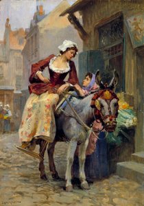 Il piccolo asino. Una donna che cavalca un asino. Collezione privata da E. Dameron
