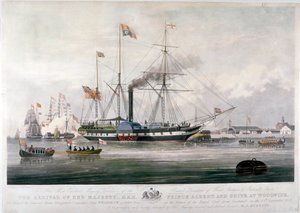 La regina Vittoria e il principe Alberto arrivano al cantiere navale reale, Woolwich, Kent da E Duncan