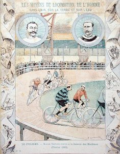 Charles Terront e Jules Corre alla Galerie des Machines nel febbraio 1893, da un libro scolastico da E. Letellier