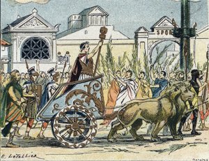 Il corteo trionfale di Giulio Cesare, politico e scrittore romano da E. Letellier