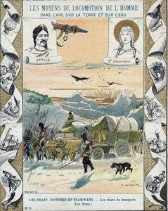 Carri armati - Gli Unni di Attila (ca. 395-453) - Invasioni barbariche - illustrazione di E Letellier - Quaderno storico protetto, fine XIX secolo da E. Letellier
