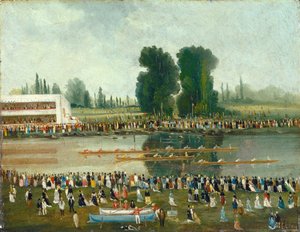 Scena di Canottaggio: Folla che Guarda dalle Rive del Fiume, fine XIX secolo