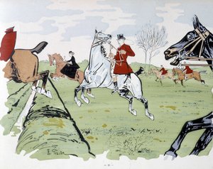 Corsa ad ostacoli a cavallo - disegno di Thelem