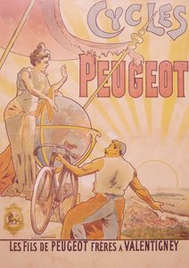 Poster pubblicitario per biciclette Peugeot, fine XIX-inizio XX secolo da E Vavasseur