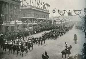 Il contingente navale attraversa il London Bridge verso Southwark, Londra, 1897