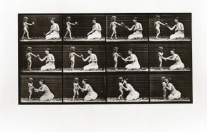 Bambino che porta un bouquet a una donna, Tavola 465 da Animal Locomotion da Eadweard Muybridge