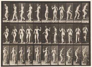 Tavola 101. Girarsi e salire le scale, salutando con la mano da Eadweard Muybridge