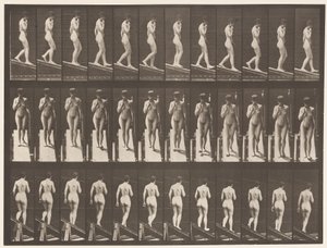 Piastra 116. Scendere una pendenza, una mano sul mento da Eadweard Muybridge