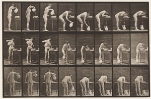 Piatto 413. Versando acqua in una bacinella e lavandosi il viso da Eadweard Muybridge